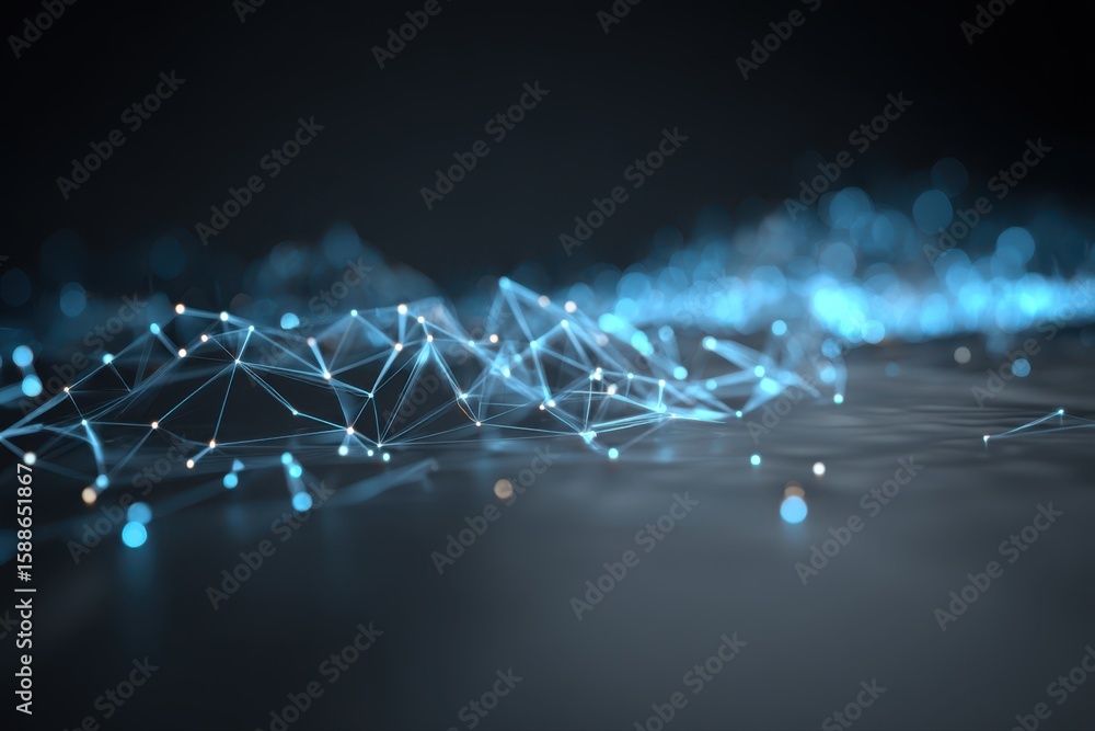 Poster a futuristic visualization of emotion detection ai represented as a blue and white network on a dark
