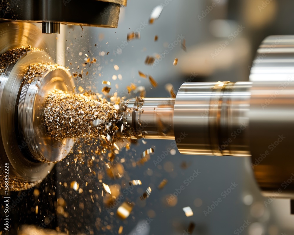 Poster automated milling process transforming metal stock into precision parts with high efficiency