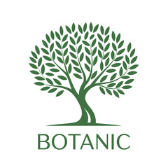 Obraz premium Botanic Tree Logo Design with Green Leaves and Text ? Nature Symbol Vector Illustration for Eco-Friendly Branding