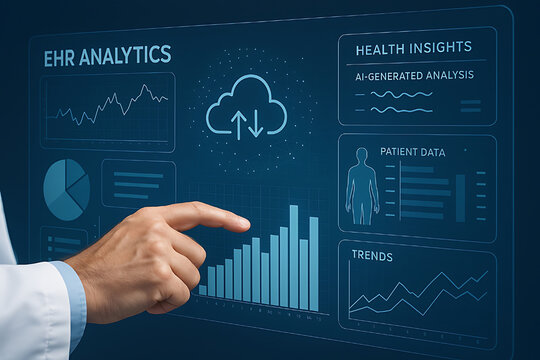 Ehr analytics dashboard showing health insights and patient data trends for medical professionals use case