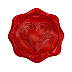 Red Wax Seal with Embossed Heart – Isolated on Transparent Background Generative Ai.
