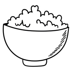 Hand drawn doodle bowl of porridge on white background.