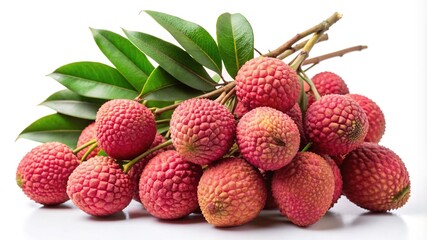 A Heap of Delicious Lychee Fruit with Fresh Green Leaves Background
