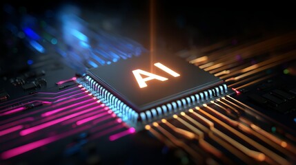 The Future is Now: Conceptual Image of an AI Microchip with Vibrant Circuitry Radiating Innovation and Connectivity.