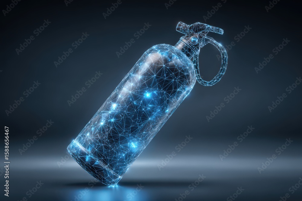 Poster a futuristic wireframe illustration of a bottle with a key on it, representing security and access c