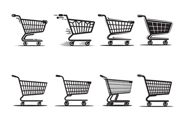 Shopping carts collection black and white trolley store