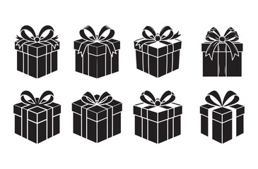 Black gift boxes with ribbon bows present