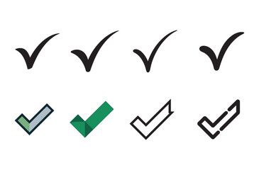 Various check mark icons in different styles and colors symbol correct