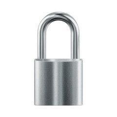 A close-up view of a shiny silver padlock, symbolizing security and protection, isolated on a white background.