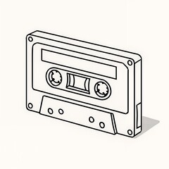 Retro Audio: A clean, minimalist outline of a classic cassette tape, a nostalgic emblem of analogue audio. The object sits with a clear shadow, a visual reminder of past music