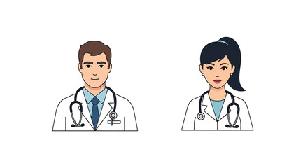 Fototapeta premium Healthcare Professionals Male and Female Doctors in Uniform with Stethoscopes. Simple Vector Illustration.