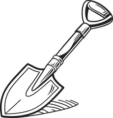 Hand-drawn vector illustration of a gardening shovel, an isolated metal tool with a handle