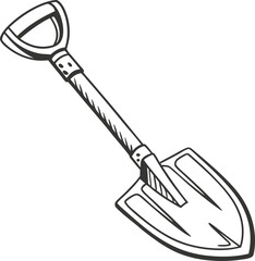 A vector illustration of a metal digging shovel with a handle, isolated on white background as a garden tool
