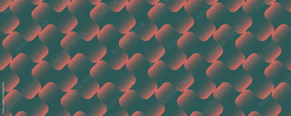 Poster vivid composition featuring engaging pattern of rounded rhombuses, interplaying shades of red and gr