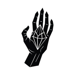 Skeletal Hand Holding Blood Red Crystal