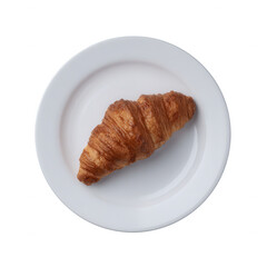 A freshly baked croissant on a white plate, showcasing flaky layers and a golden-brown crust, perfect for breakfast or a snack.