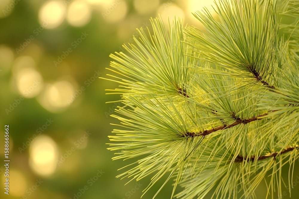 Poster close up of green pine needles on a tree branch. nature background for environmental concepts. lush 