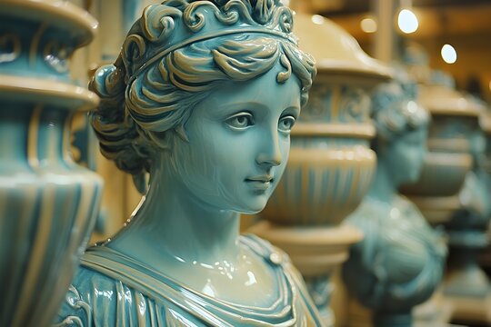 Close up of a female statue with classical features on display. Antique sculpture as an art and historical piece. - Powered by Adobe