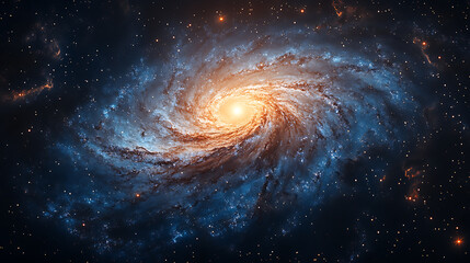 Obraz premium Swirling cosmic nebula with bright stellar core and distant stars galaxy spiral