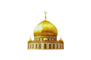 Obraz premium Golden Dome Of A Mosque With White Walls And Crescent Moon Finial On Top Against A Solid Transparent Background Transparent