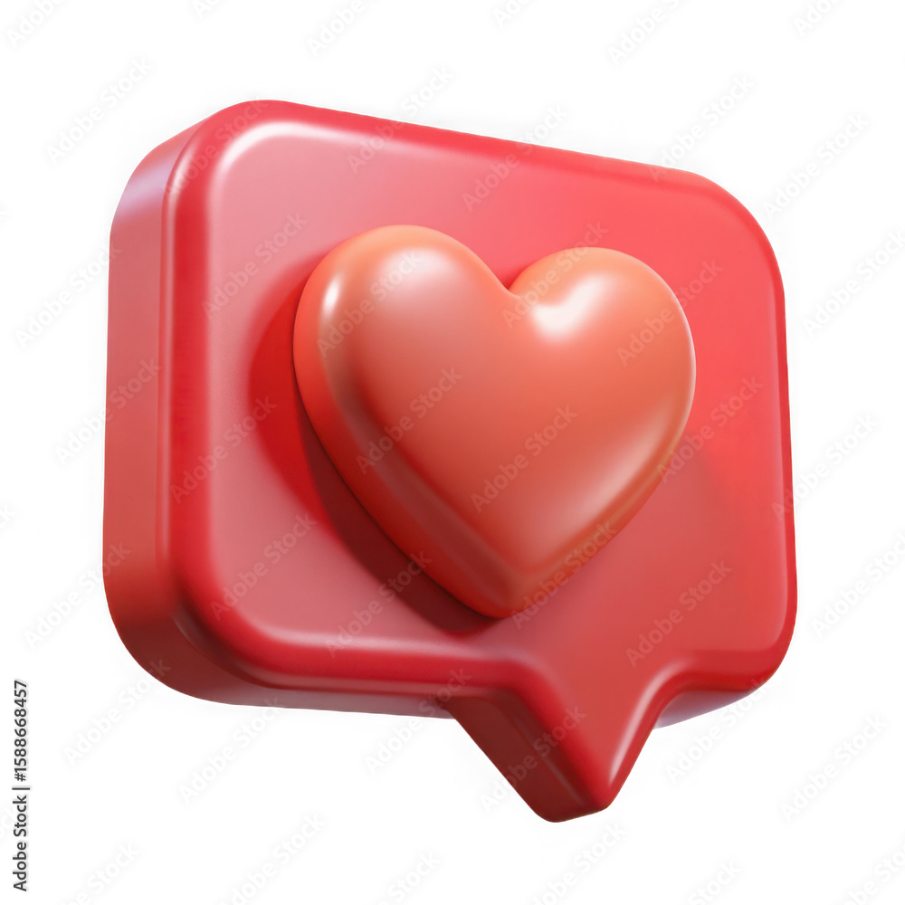Poster 3d red speech bubble with heart notification isolated on a transparent background image