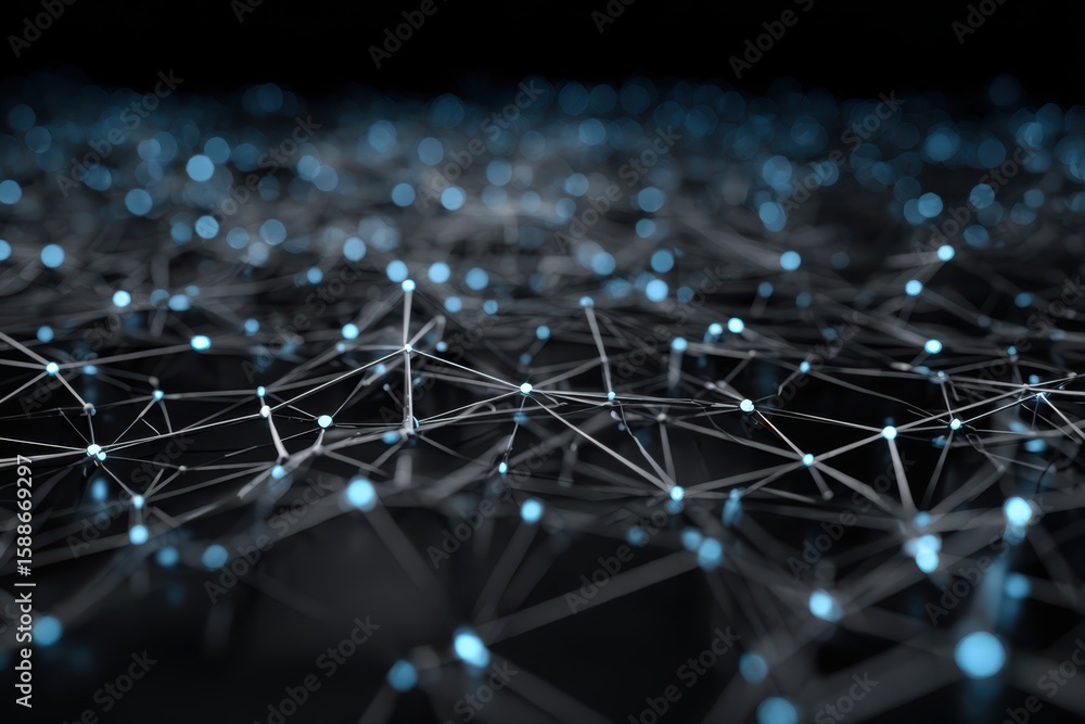 Poster a visually striking image featuring a black background adorned with numerous vibrant blue dots, crea