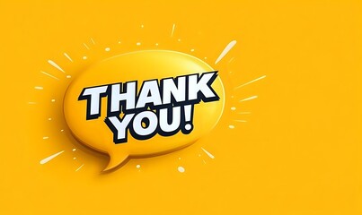 Yellow speech bubble with bold thank you message in comic style on vibrant background with radiating lines creates dynamic appreciation expression.