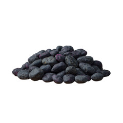 A pile of smooth, dark pebbles arranged artistically for decorative purposes. Ideal for landscaping and gardening projects, enhancing natural beauty in outdoor spaces.