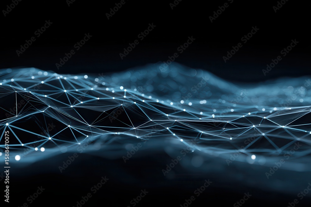 Poster a dark background with a striking blue and white line running diagonally across the image, creating 