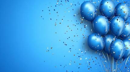 Bright festive birthday background with shiny blue helium balloons, soft lighting, and celebratory atmosphere for party or greeting card design




