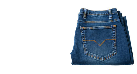 Folded Blue Denim Jeans with Back Pocket Stitching on transparent background
