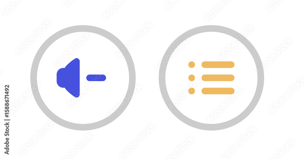 Poster muted volume and list icon: minimalist flat design, user interface elements