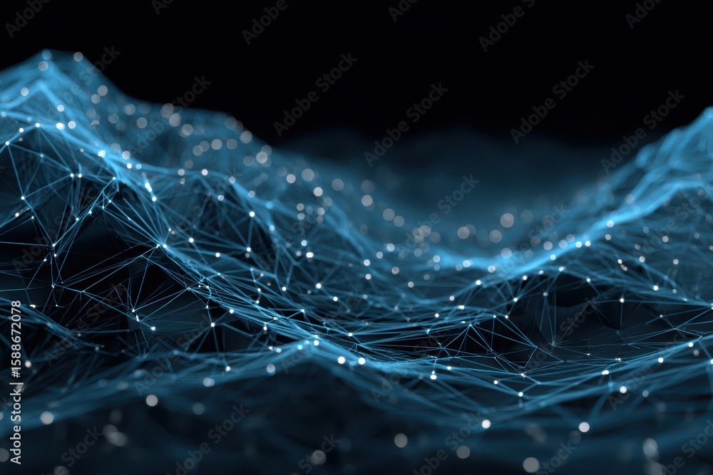 Aufkleber a futuristic blue network design on a black background resembling a zero gravity lab visualization.