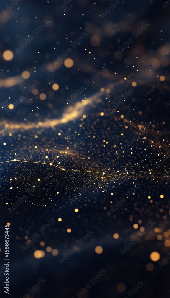 Poster luminous network of golden nodes in an interlinked web of shimmering light and vibrant colors