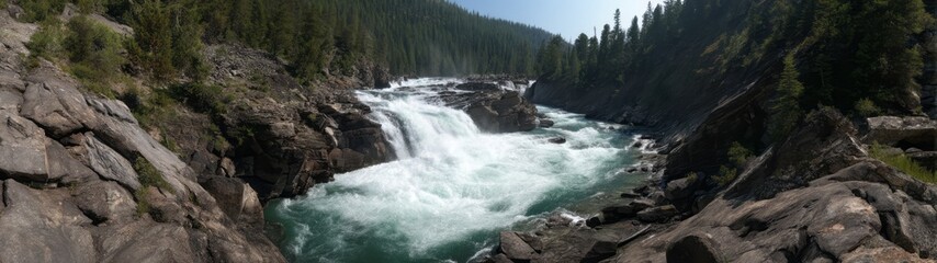 Naklejka premium Panoramic 360 degrees view of waterfall in nature hdr landscape high-quality hdri experience