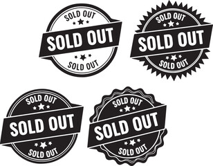 Fototapeta premium Black sold out badges with stars stamp seal, sold out, badge, stamp, seal, label, circular, ribbon, stars, black, white, graphic, design, sale, commerce, retail, business, announcement, notification, 