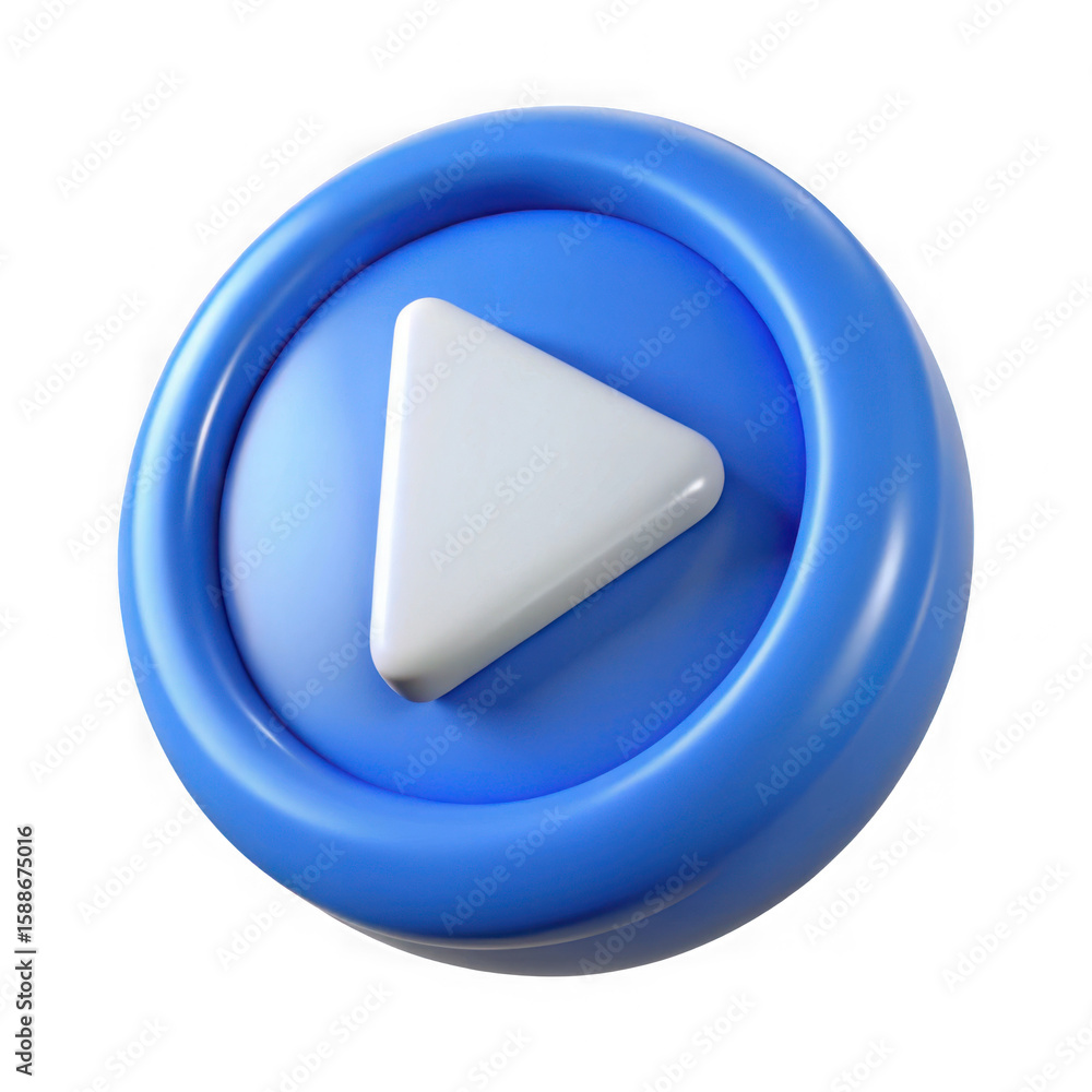 Poster blue circular button with white play icon isolated on a transparent background play button symbol