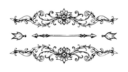Elegant Floral Dividers Vector Ornaments for Design Projects & Page Decorations, Black and White Floral Elements