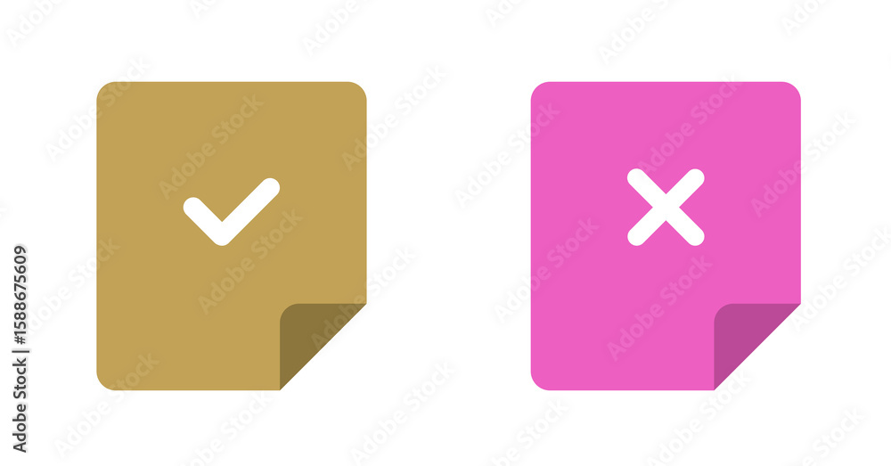Poster modern minimalist checkmark and cross icons: digital sticky note design elements