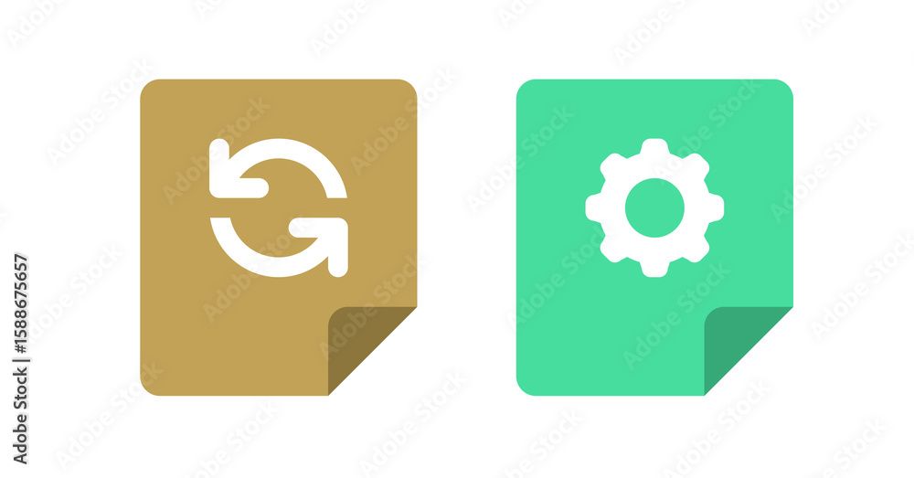 Poster modern flat design icons: update and settings symbols on notes