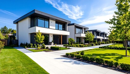 Modern townhomes on a sunny day