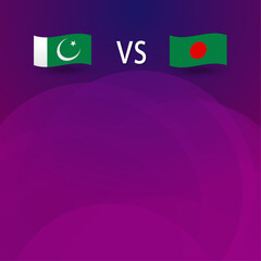 Pakistan vs Bangladesh: A vivid depiction of national pride as the flags of Pakistan and Bangladesh face off. The dynamic graphic encapsulates a contest of cultures and sportsmanship. 