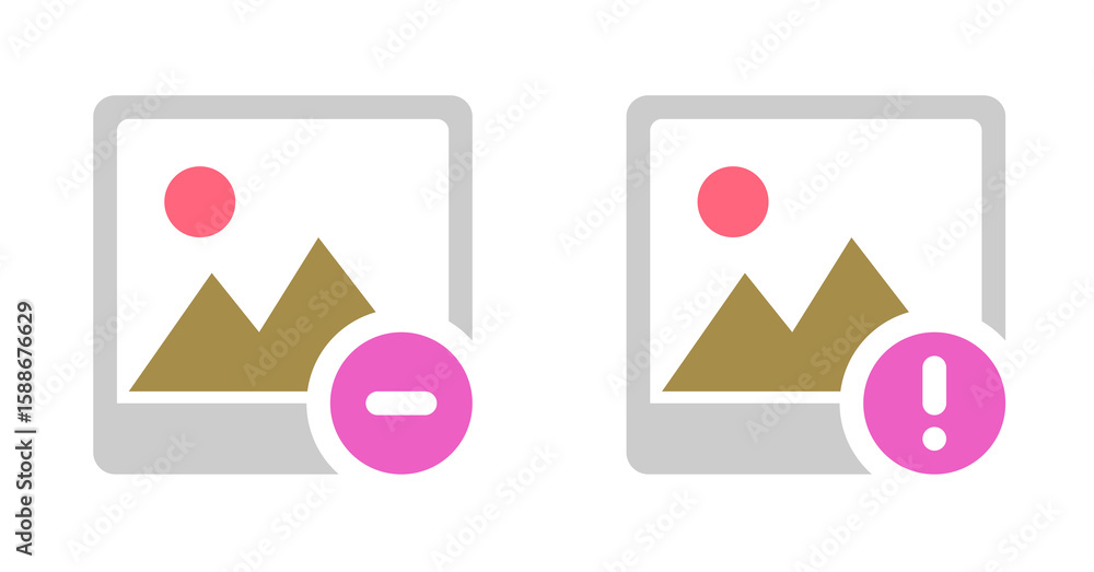 Poster digital image deletion and error icons: minimalist flat design