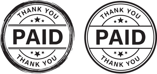 Fototapeta premium Paid Thank You Stamp circular text, stamp, paid, thank you, circular, text, graphic, black and white, business, finance, confirmation, approval, receipt, document, vintage, grunge, official, seal, mar