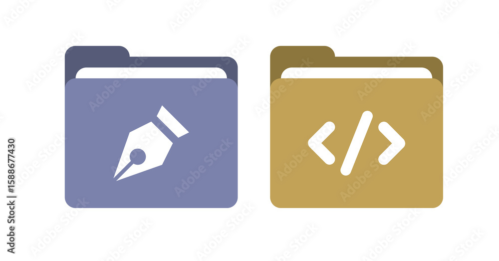 Poster Digital Content Creation:  Writing and Coding File Folders, Flat Icon Design