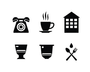 Essential Facility & Service Icons Set Hotel & Hospitality Symbols Vector Silhouette 6set