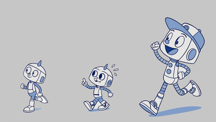 Adobe Illustrator realistic cute friendly three robot character © bikash