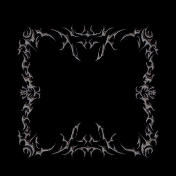chrome metal sigils frame floating with black bakground
