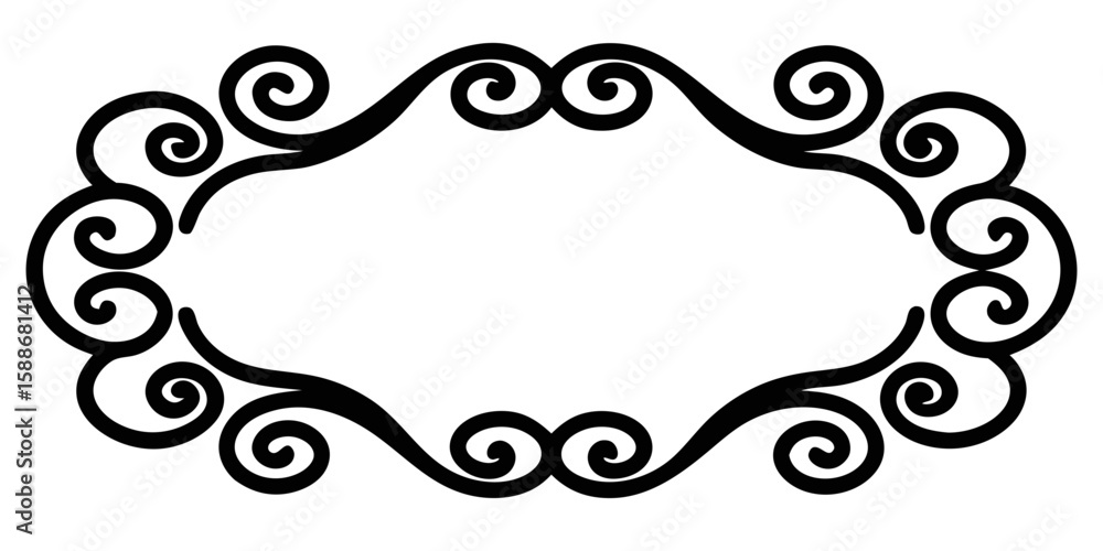Poster elegant vintage vector border line art in black showcases artistic curls and loops, perfect for addi