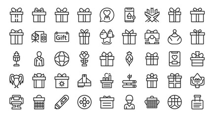 A delightful assortment of gift box icons adorned with ribbons and bows, perfect for celebrating special occasions and expressing gratitude